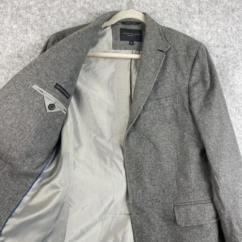 Banana‎ Republic Twill Blazer Mens 38R Gray Tailored Elbow Patch Italian Cotton